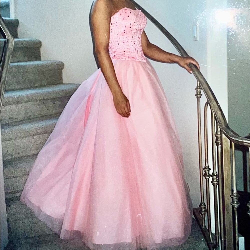 Pink Corset Rhinestone Ballgown Formal Dress